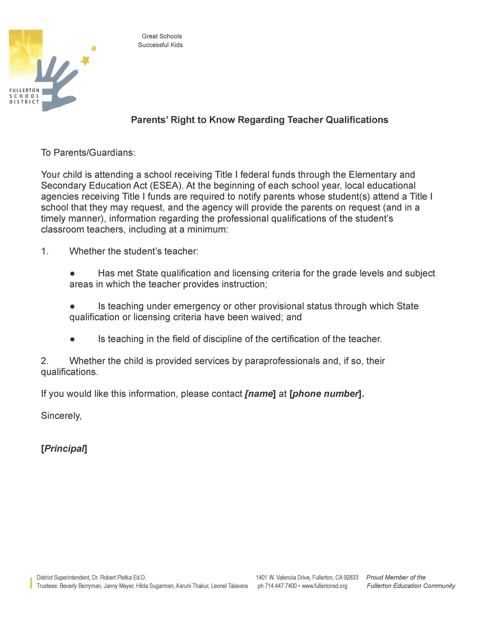 Raymond Title 1Teacher Qualification Letter